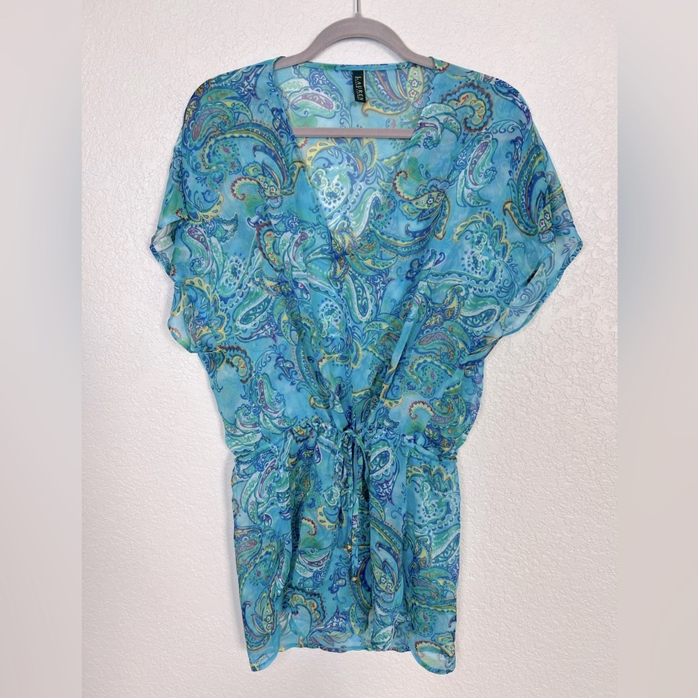 Lauren Ralph Lauren Sheer Blue/Green Paisley Swim Cover-Up Boho Dress Sz Medium - Picture 3 of 10